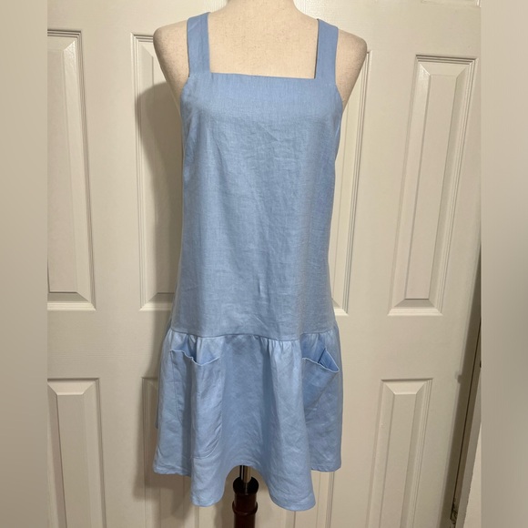 MATIN 100% LINEN 4POCKET SUNDRESS SKY BLUE. LIGHTWEIGHT (IF YOU KNOW U KNOW)SZ L - Picture 3 of 11